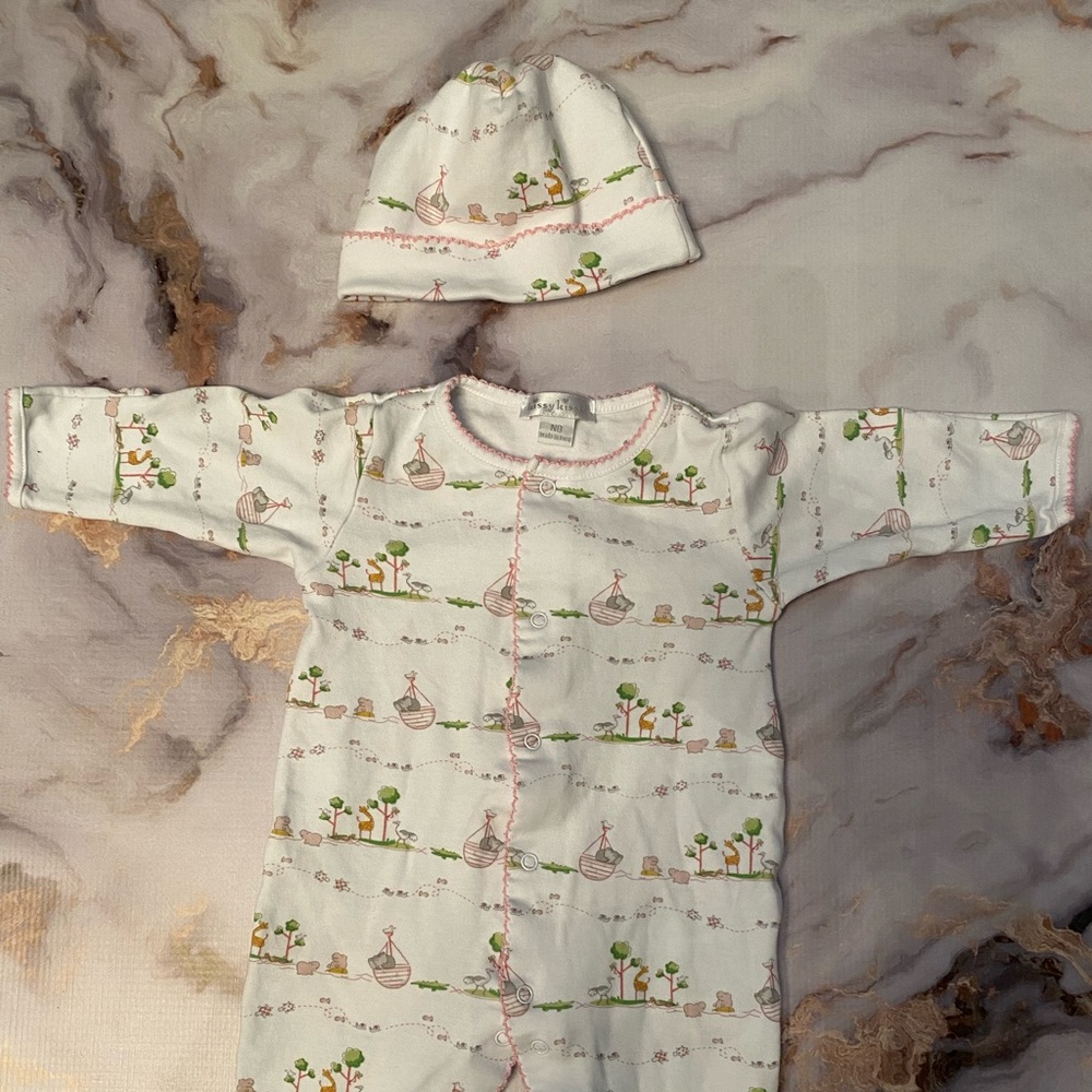NB Kissy Kissy onesie with hat.